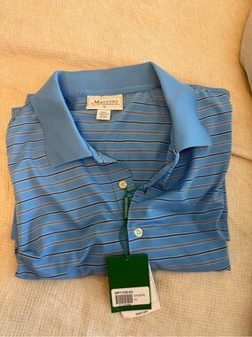 Masters Light Blue Striped Polo with Masters Emblem